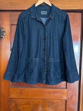 OSKA Dark Wash Cotton Denim Chore Jacket Shirt Utility Size 1 Small - Med Blue